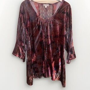 Velvet Whimsygoth Fairy Grunge Tunic Women’s Sz L Purple Lace Insert 3/4 Sleeve